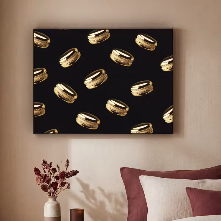 Macarons - Patroon - Goud - Zwart Textielframe zwart klein -sfeer1