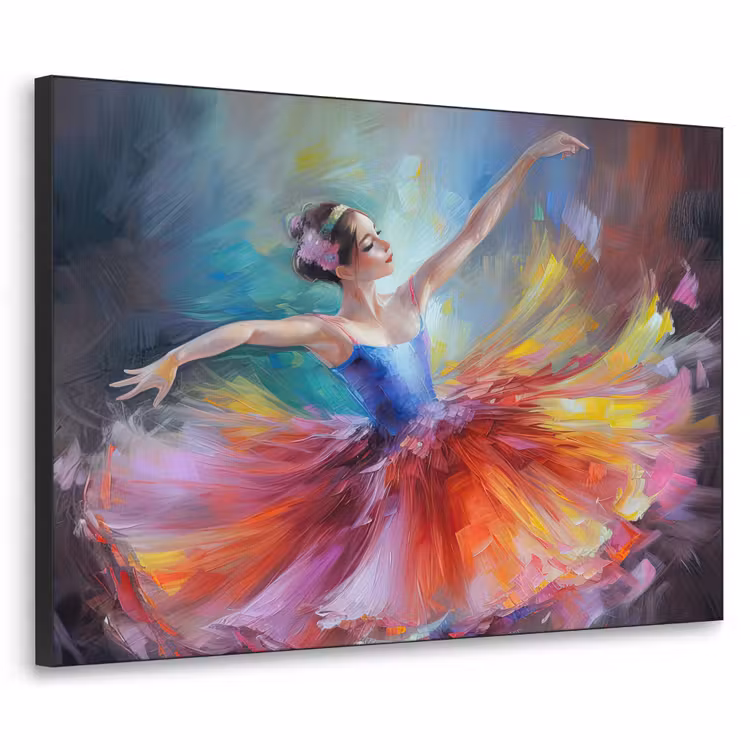 Schilderij - Olieverf - Dans - Ballerina Textielframe zwart klein -3d