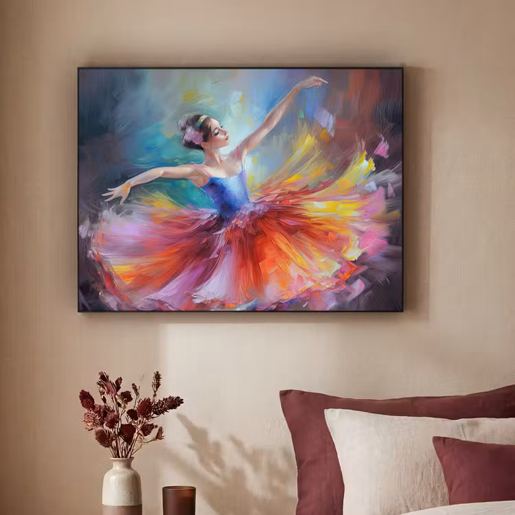 Schilderij - Olieverf - Dans - Ballerina Textielframe zwart klein -sfeer1