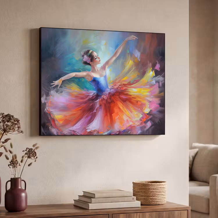 Schilderij - Olieverf - Dans - Ballerina Textielframe zwart klein -sfeer3