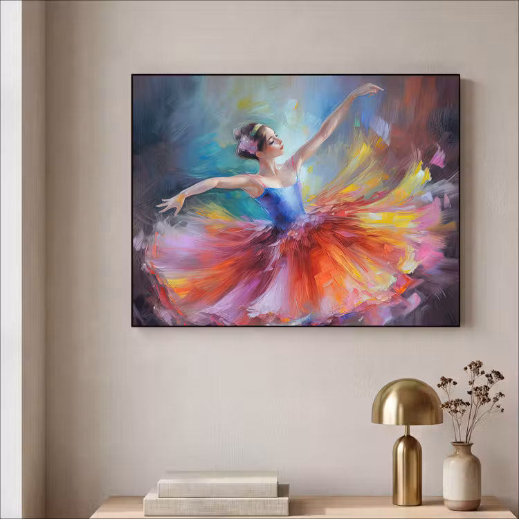 Schilderij - Olieverf - Dans - Ballerina Textielframe zwart klein -sfeer2
