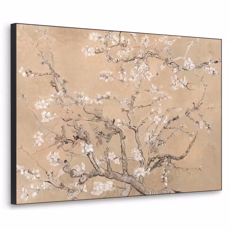Amandelbloesem - Kunst - Van Gogh - Beige Textielframe zwart klein -3d