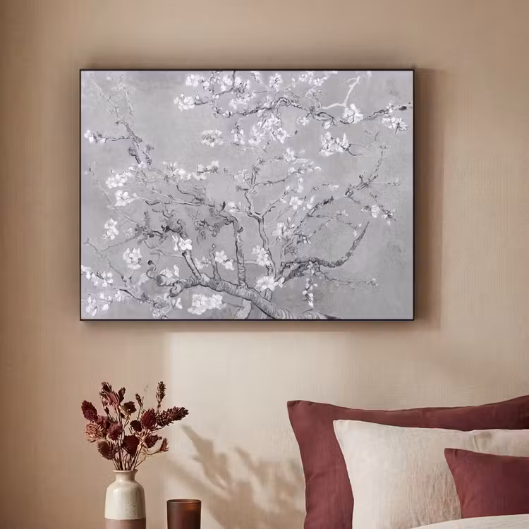 Amandelbloesem - Kunst - Van Gogh - Grijs Textielframe zwart klein -sfeer1