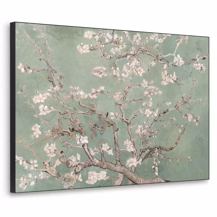 Amandelbloesem - Kunst - Van Gogh - Groen Textielframe zwart klein -3d