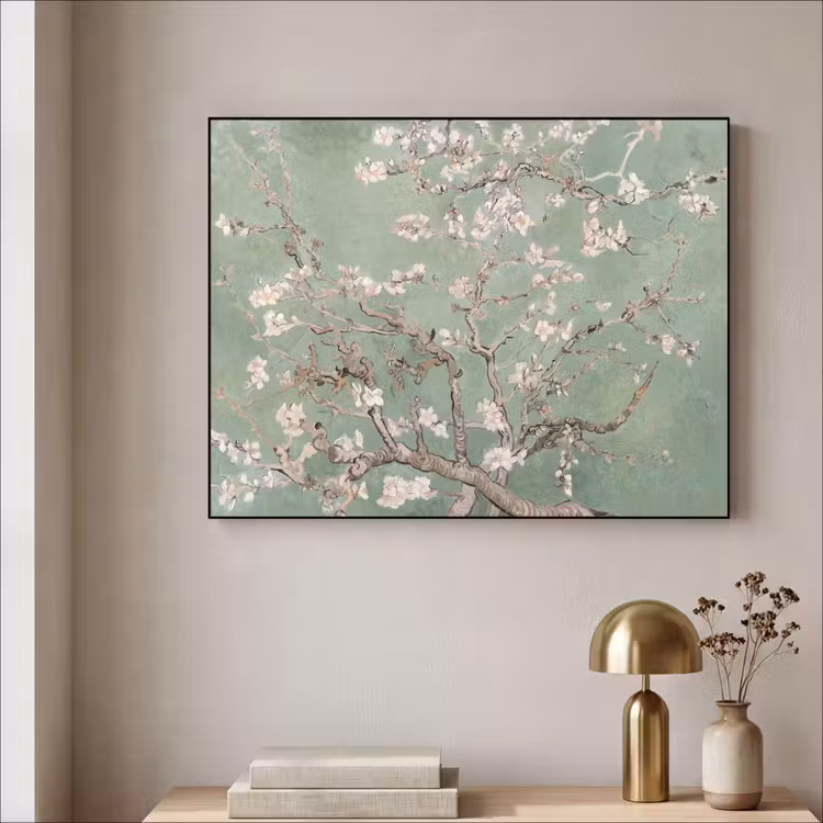 Amandelbloesem - Kunst - Van Gogh - Groen Textielframe zwart klein -sfeer2