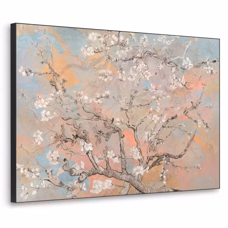Amandelbloesem - Kunst - Van Gogh - Pastel Textielframe zwart klein -3d
