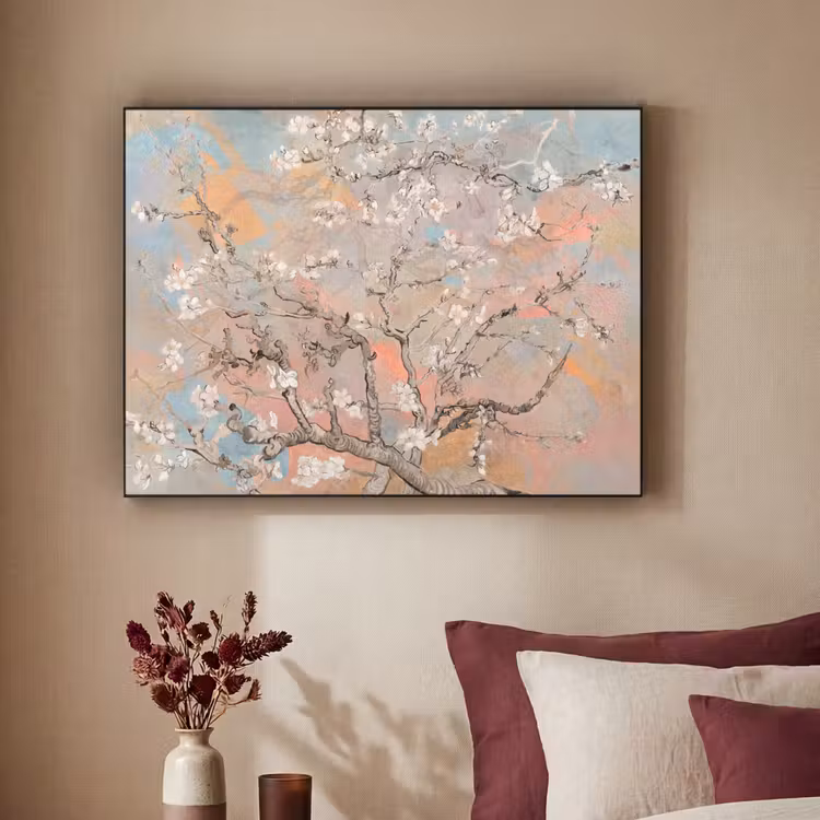 Amandelbloesem - Kunst - Van Gogh - Pastel Textielframe zwart klein -sfeer1
