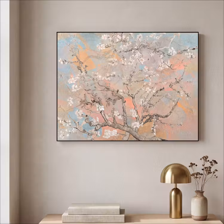 Amandelbloesem - Kunst - Van Gogh - Pastel Textielframe zwart klein -sfeer2
