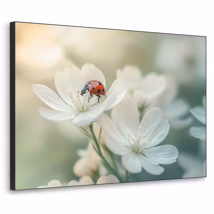 Lieveheersbeestje - Bloemen - Wit Textielframe - compleet frame klein -3d
