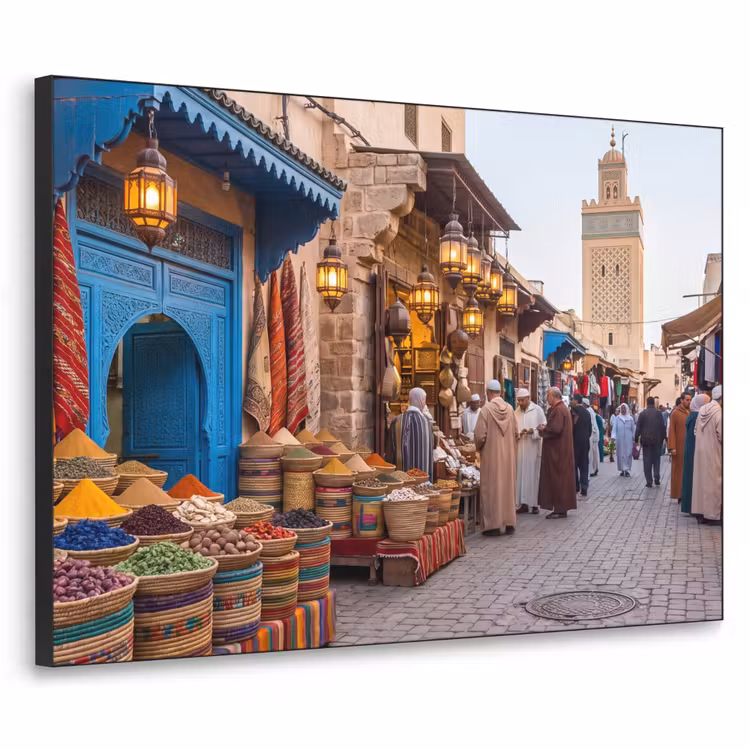 Art Frame - Markt – Orientalisch – Farbenfroh - Markt - Oosters - Kleurrijk Textielframe zwart klein