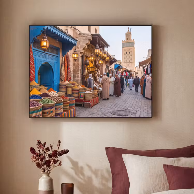 Art Frame - Markt – Orientalisch – Farbenfroh - Markt - Oosters - Kleurrijk Textielframe zwart klein