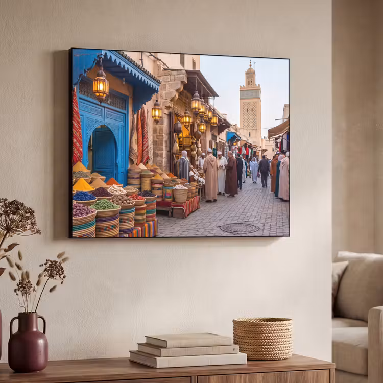 Art Frame - Markt – Orientalisch – Farbenfroh - Markt - Oosters - Kleurrijk Textielframe zwart klein