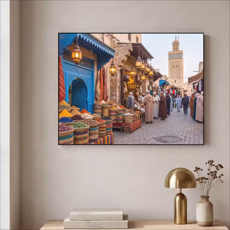 Art Frame - Markt – Orientalisch – Farbenfroh - Markt - Oosters - Kleurrijk Textielframe zwart klein
