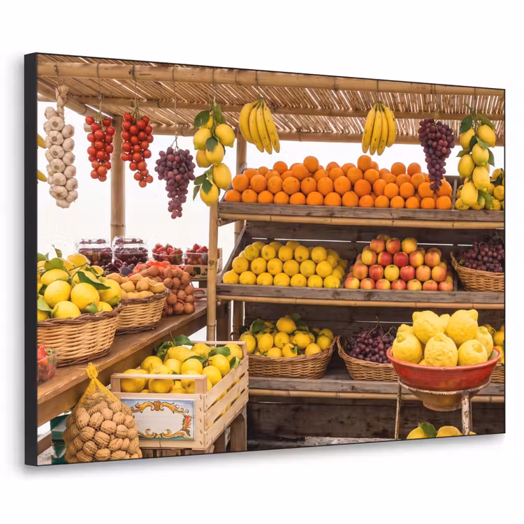 Art Frame - Marktstand – Obst – Frisch - Marktkraam - Fruit - Vers Textielframe zwart klein