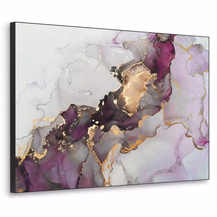 Marmer - Abstract - Goud - Paars Textielframe zwart klein -3d