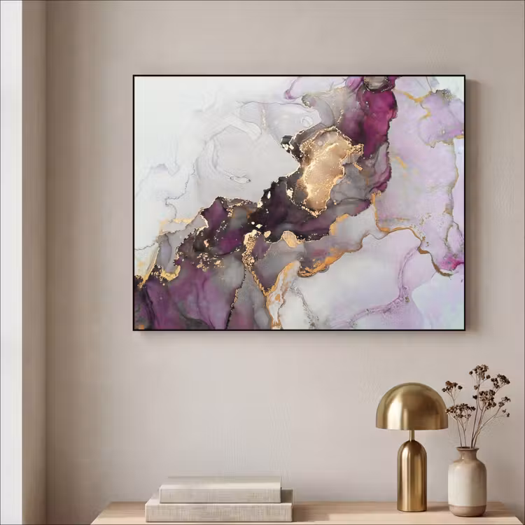 Marmer - Abstract - Goud - Paars Textielframe zwart klein -sfeer2