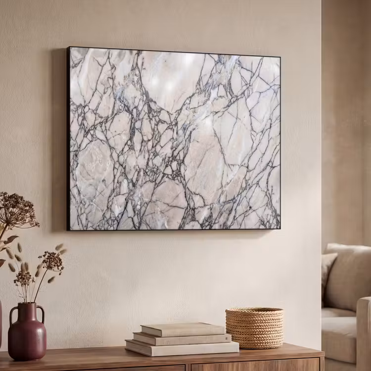 Marmer - Aderen - Patroon - Wit - Grijs Textielframe zwart klein -sfeer3