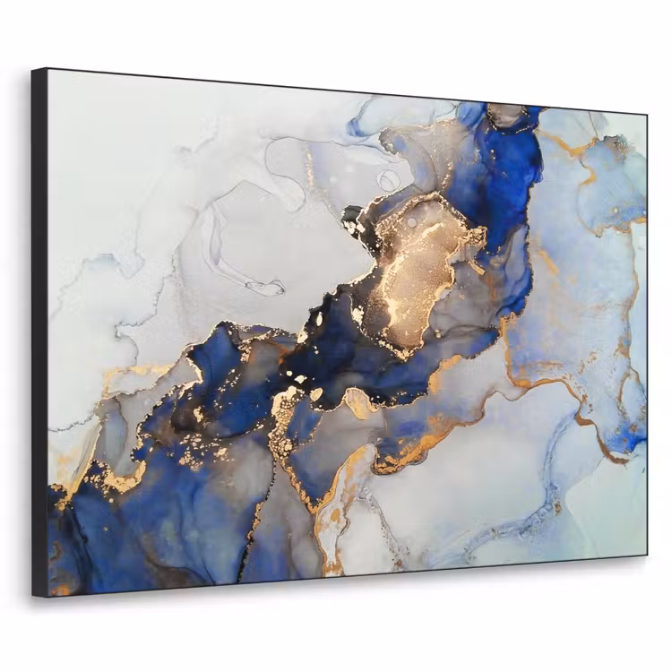 Marmer - Blauw - Goud Textielframe zwart klein -3d