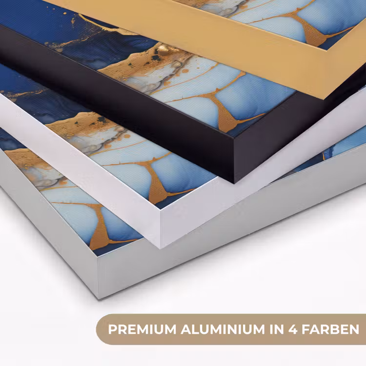 Marmer - Blauw - Goud - Abstract Textielframe zwart klein -USP_kleurenDE