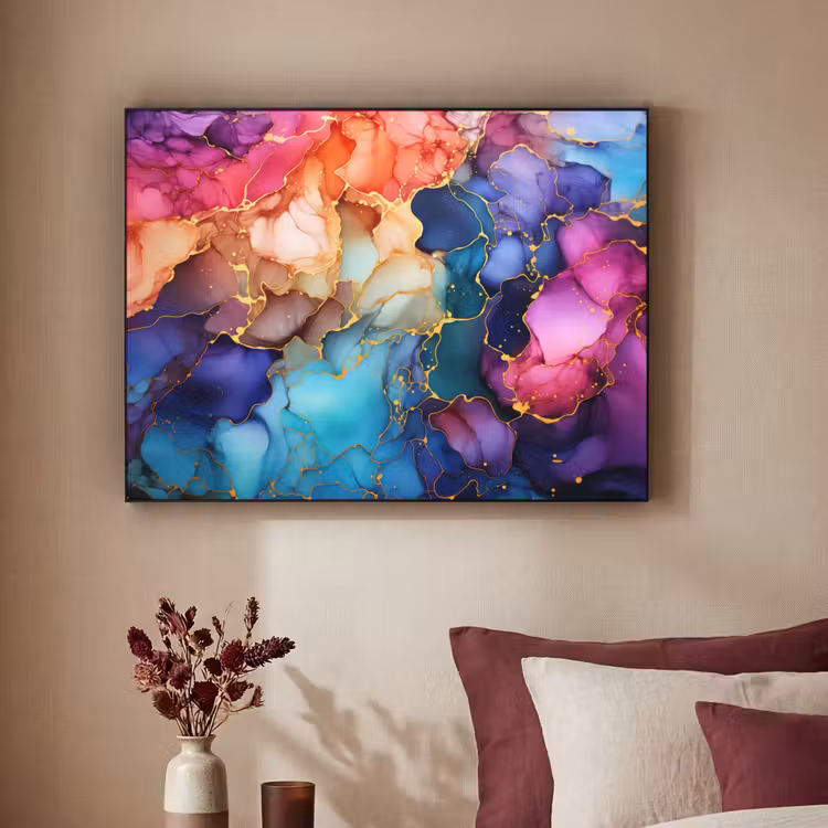Marmer - Kleurrijk - Kleuren - Abstract Textielframe zwart klein -sfeer1