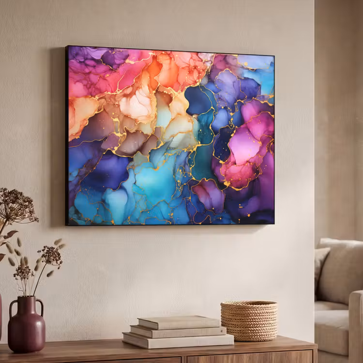 Marmer - Kleurrijk - Kleuren - Abstract Textielframe zwart klein -sfeer3