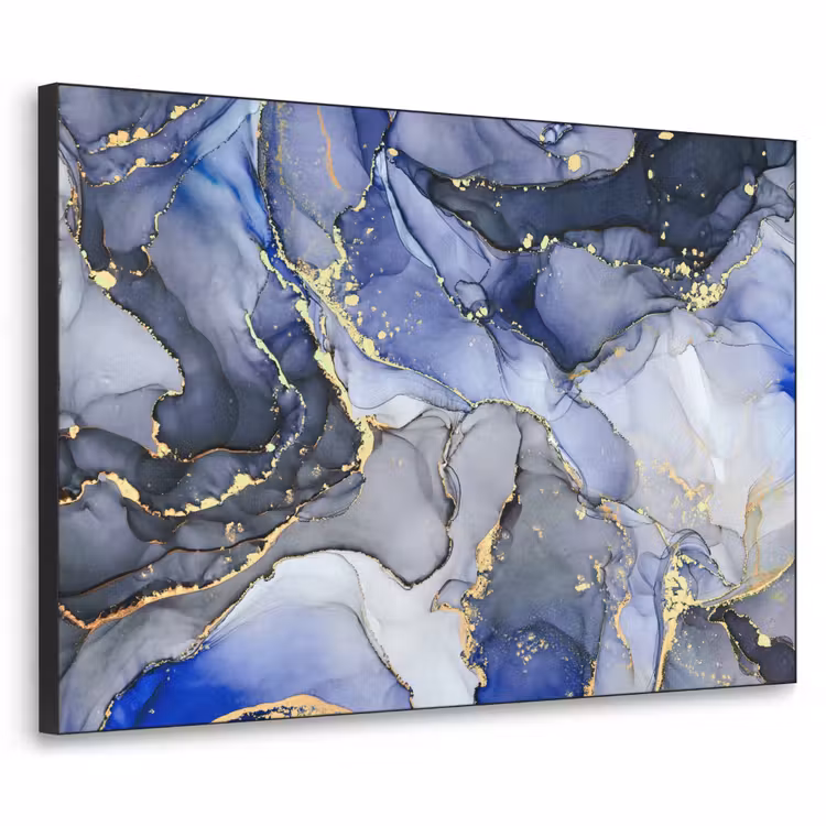 Marmer - Goud - Abstract - Blauw Textielframe zwart klein -3d