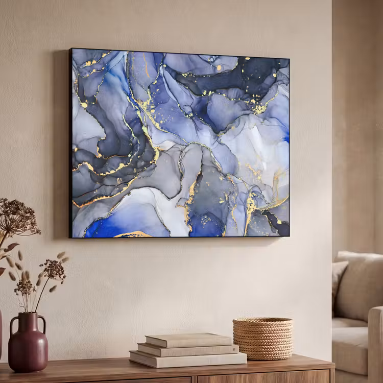 Marmer - Goud - Abstract - Blauw Textielframe zwart klein -sfeer3