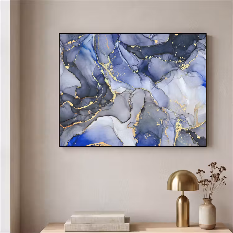 Marmer - Goud - Abstract - Blauw Textielframe zwart klein -sfeer2
