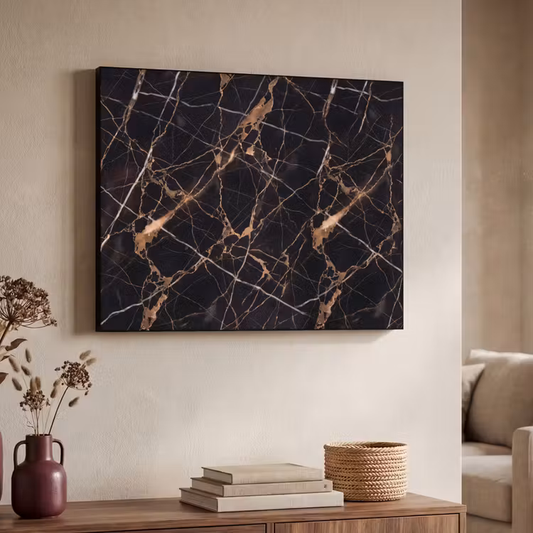 Marmer - Goud - Abstract - Zwart Textielframe zwart klein -sfeer3