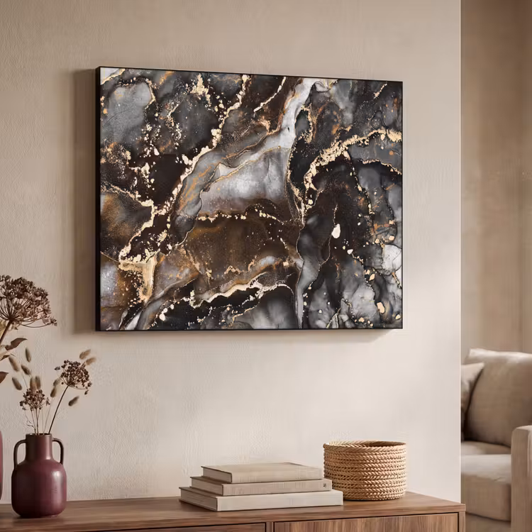 Marmer - Goud - Glitter - Luxe Textielframe zwart klein -sfeer3