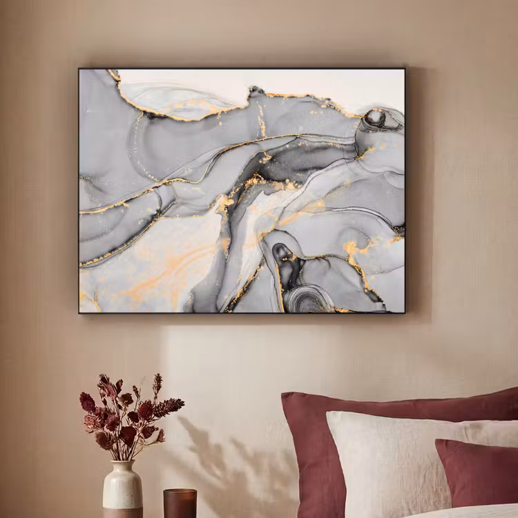 Marmer - Goud - Grijs Textielframe zwart klein -sfeer1