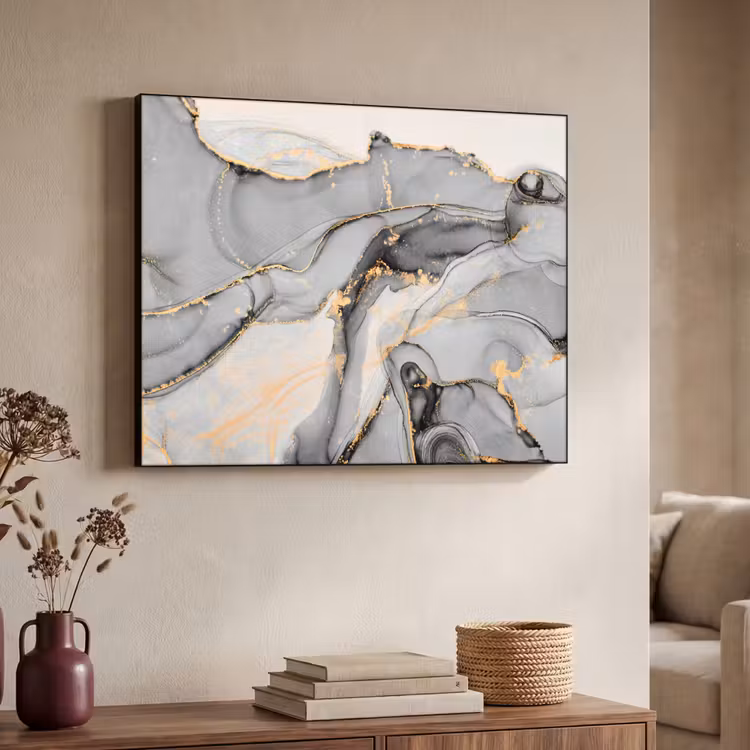 Marmer - Goud - Grijs Textielframe zwart klein -sfeer3