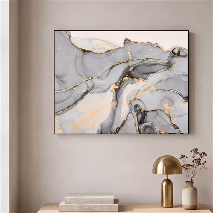 Marmer - Goud - Grijs Textielframe zwart klein -sfeer2