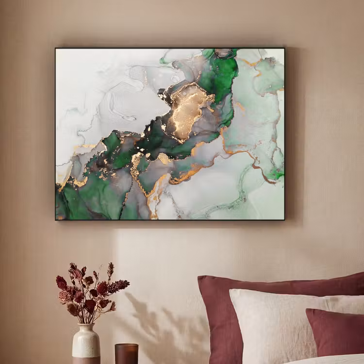 Marmer - Goud - Groen - Luxe Textielframe zwart klein -sfeer1