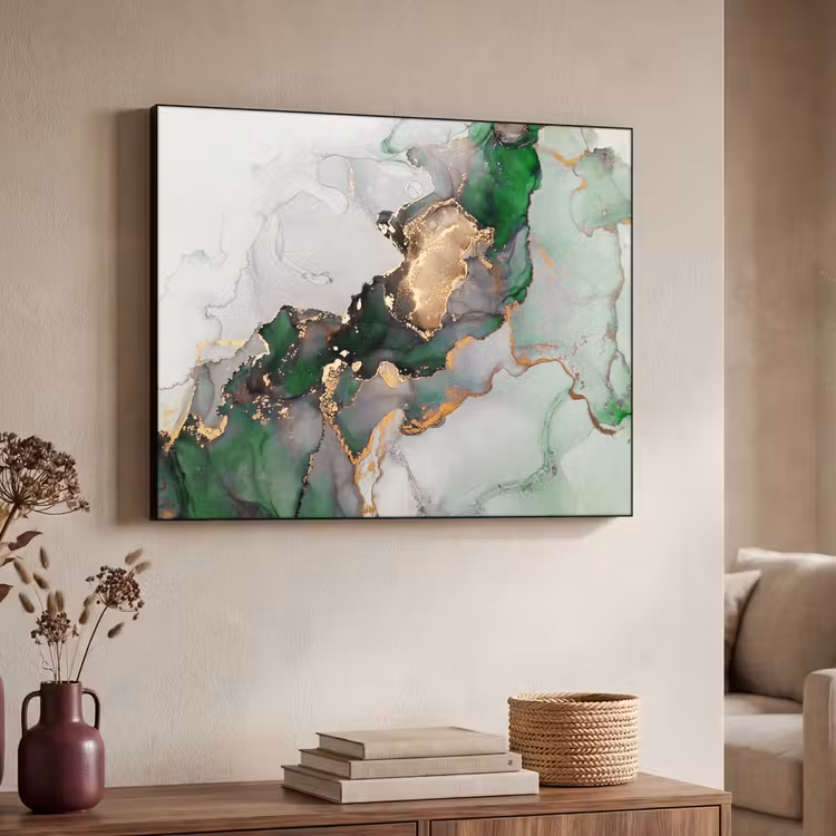 Marmer - Goud - Groen - Luxe Textielframe zwart klein -sfeer3
