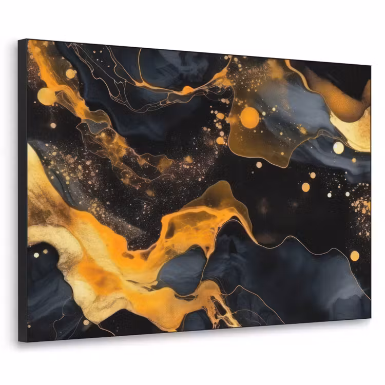 Marmer - Goud - Zwart - Abstract - Modern Textielframe zwart klein -3d