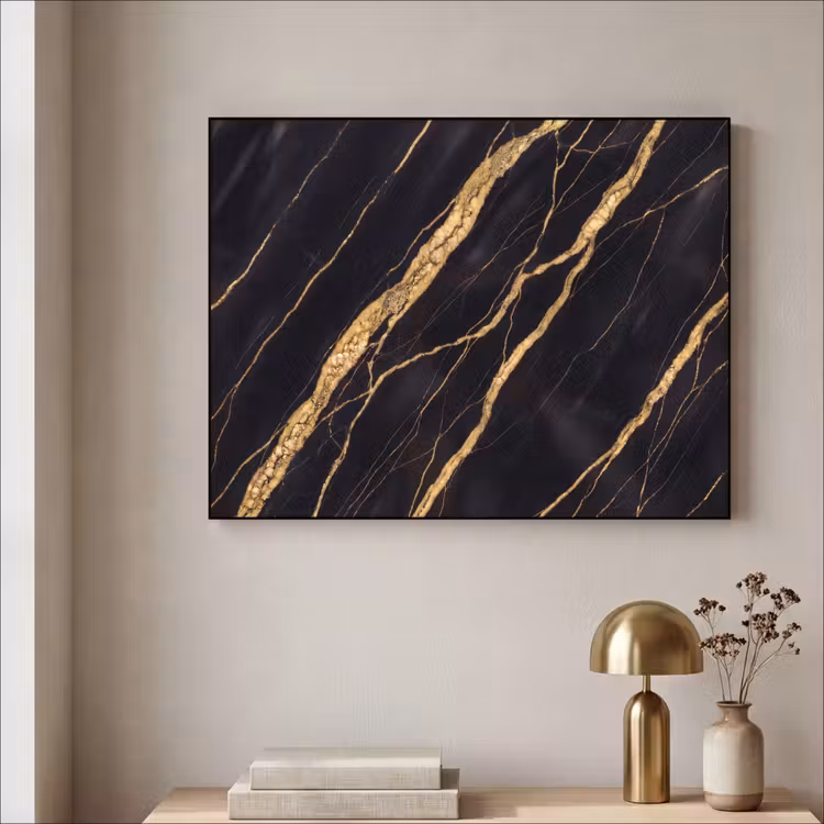 Marmer - Goud - Textuur - Abstract - Zwart Textielframe zwart klein -sfeer2