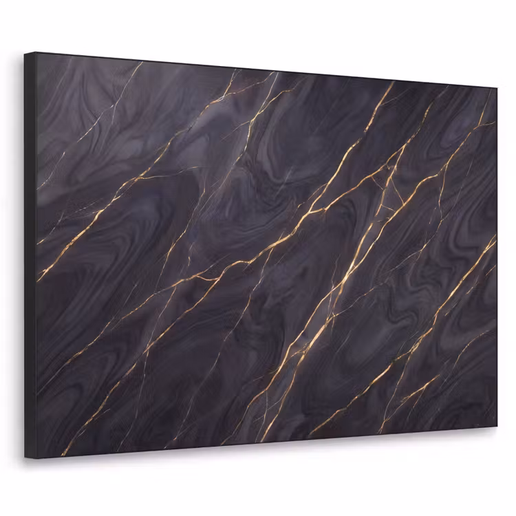 Marmer - Goudaders - Abstract - Modern - Zwart Textielframe zwart klein -3d