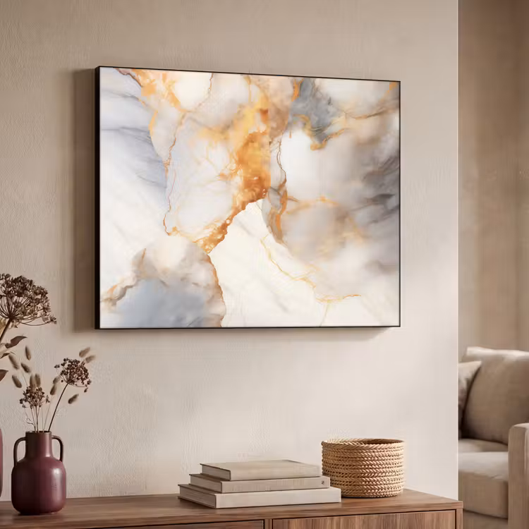 Marmer - Grijs - Goud Textielframe zwart klein -sfeer3