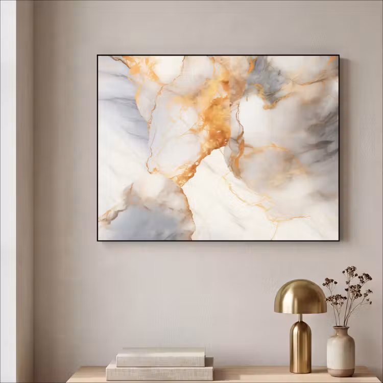 Marmer - Grijs - Goud Textielframe zwart klein -sfeer2