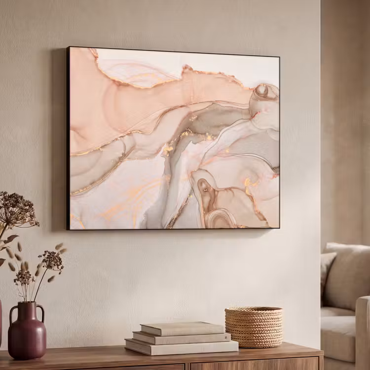 Marmer - Roze - Rosé Textielframe zwart klein -sfeer3