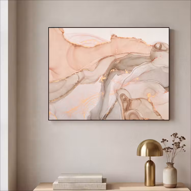 Marmer - Roze - Rosé Textielframe zwart klein -sfeer2