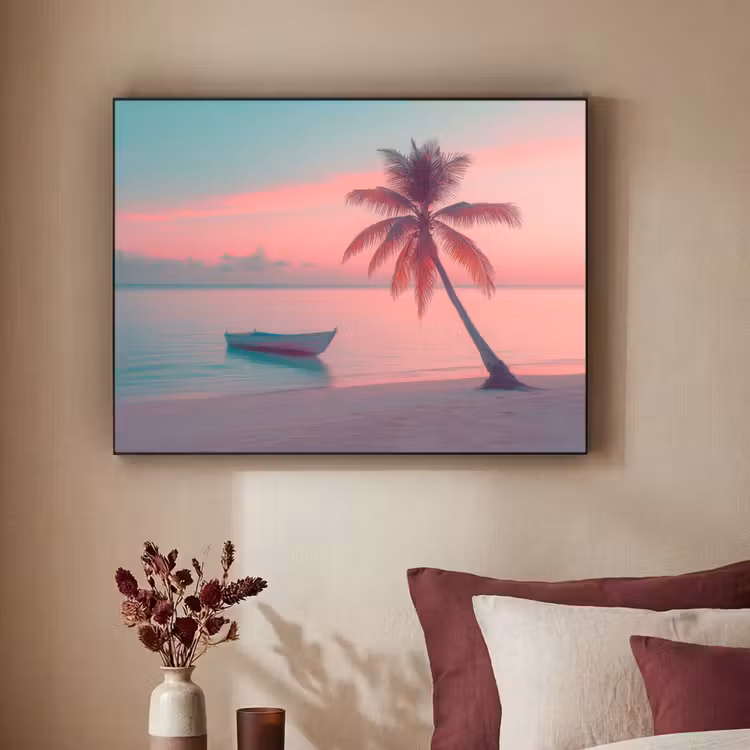 Zee - Boot - Zonsondergang Textielframe zwart klein -sfeer1