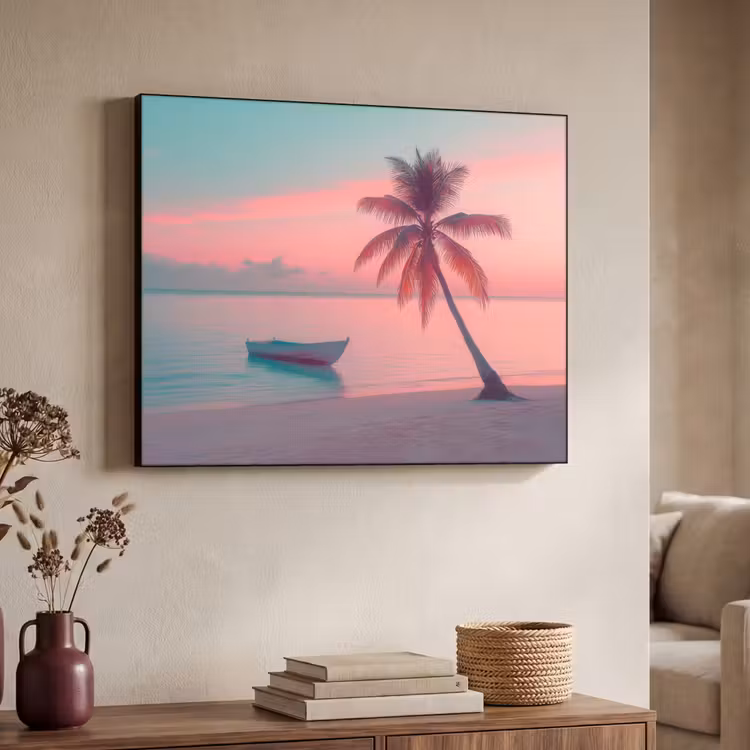Zee - Boot - Zonsondergang Textielframe - compleet frame klein -sfeer3