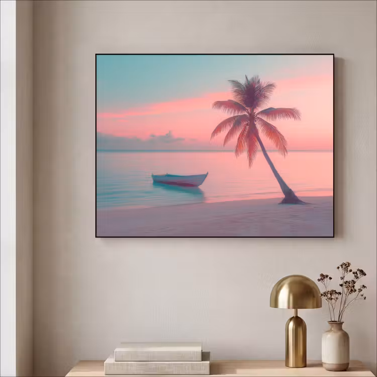 Zee - Boot - Zonsondergang Textielframe zwart klein -sfeer2