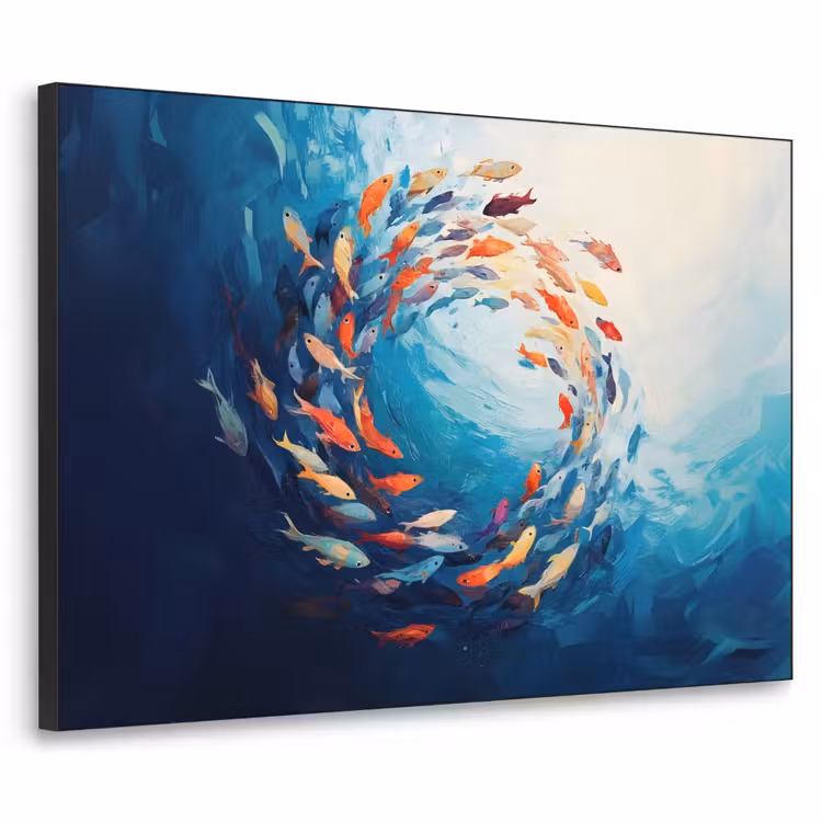 Zee - Vissen - Kleurrijk - Dynamisch Textielframe zwart klein -3d