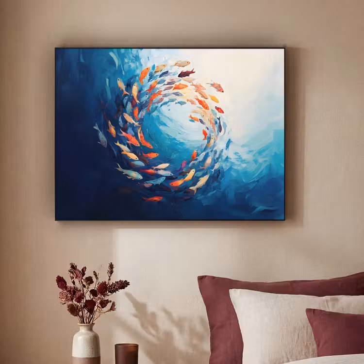 Zee - Vissen - Kleurrijk - Dynamisch Textielframe - compleet frame klein -sfeer1