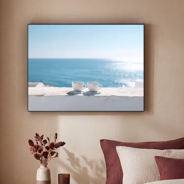 Zee - Koffiekopjes - Zomers Textielframe zwart klein -sfeer1