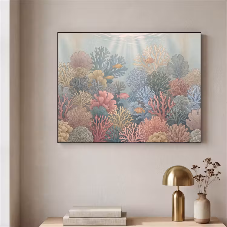 Zee - Koraal - Vis - Natuur - Kleurrijk Textielframe zwart klein -sfeer2