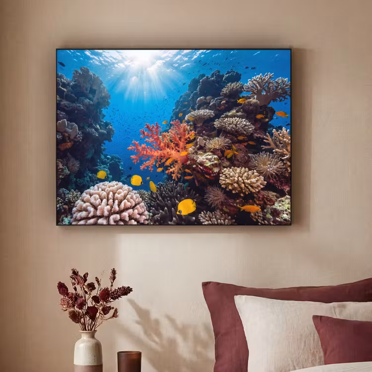 Zee - Koraalrif - Natuur - Levendig - Blauw Textielframe zwart klein -sfeer1